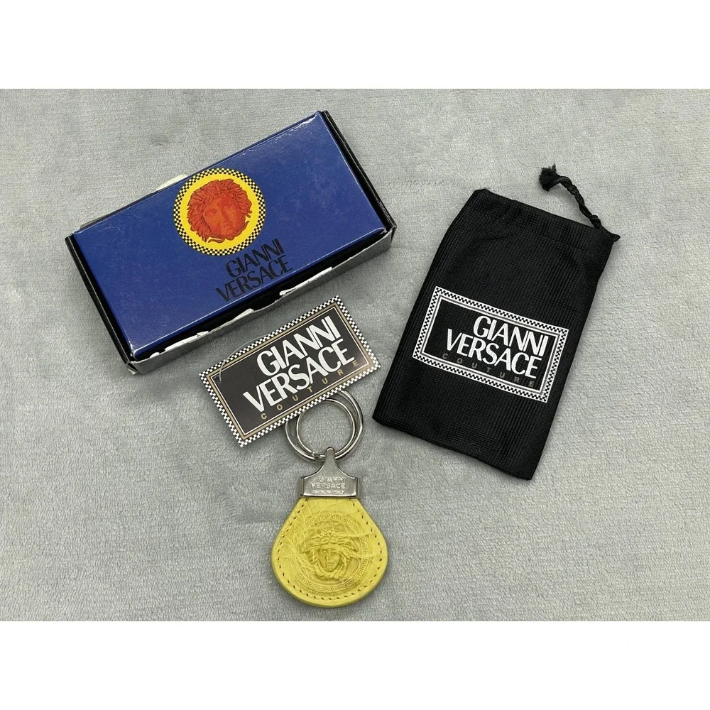 Vintage Gianni Versace Medusa Keychain Unisex One Size Yellow Leather Italy